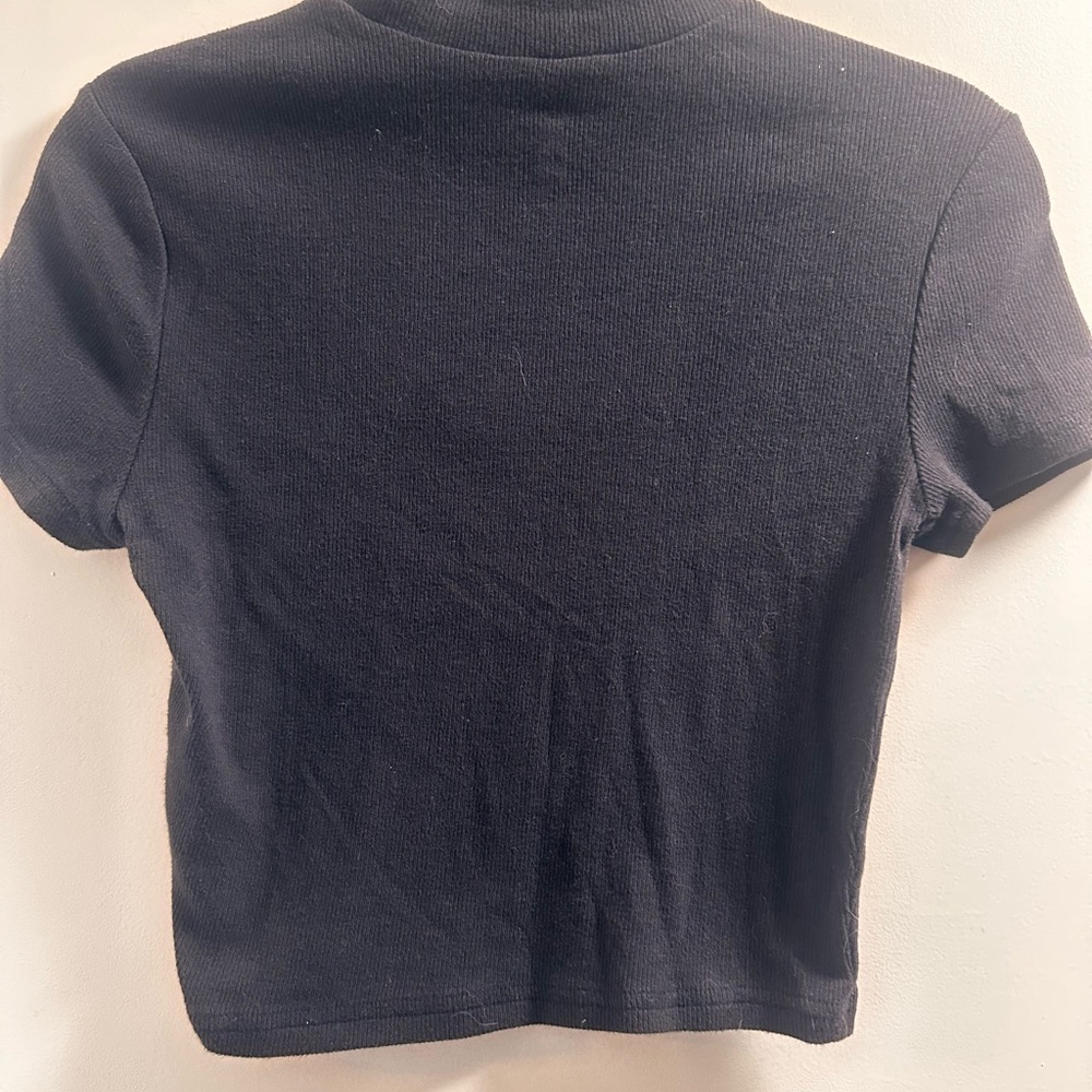 Black Ribbed Short Sleeve Top
